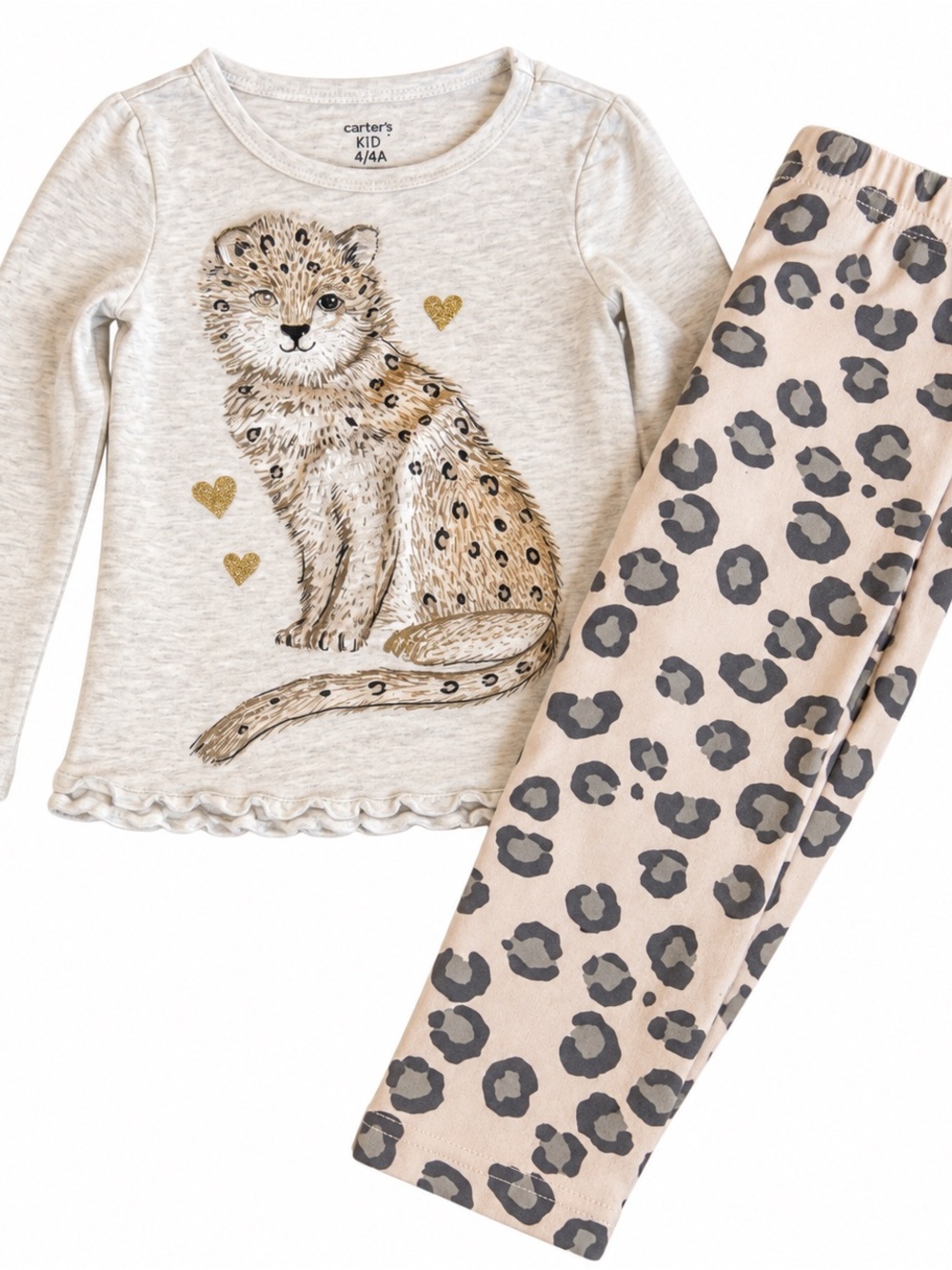 Carter's Cream Leopard Cub Set with Gray Spots and Gold Hearts